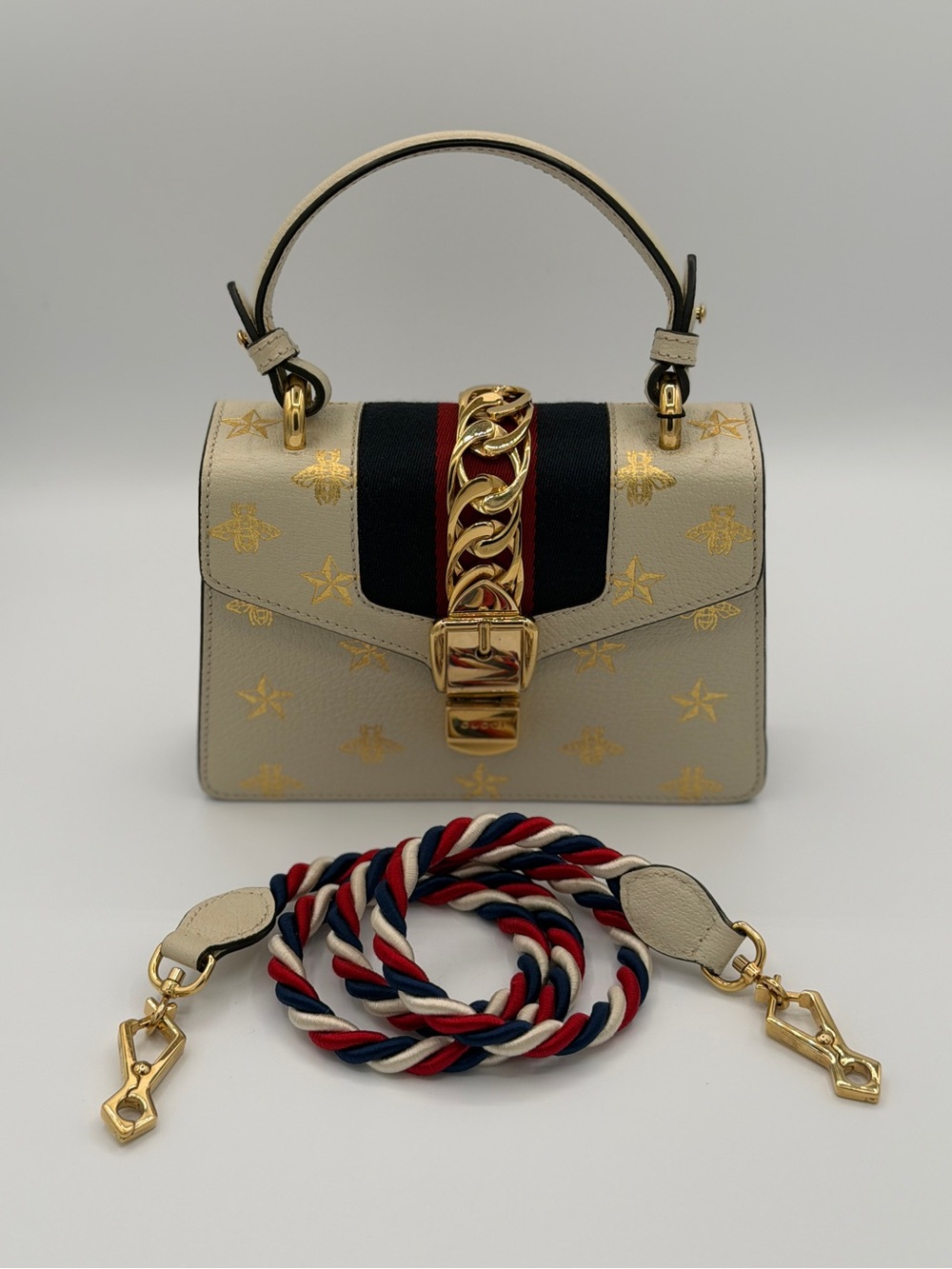 Gucci Sylvie Mini Bee Star Leather Bag